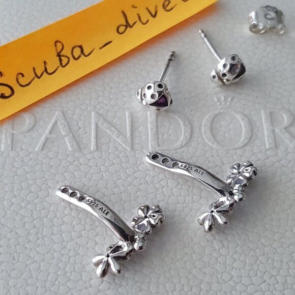 NEW Pandora Ladybird Ladybug Meadow Jacket Earrings Purple Enamel Cubic Zirconia - Picture 8 of 8